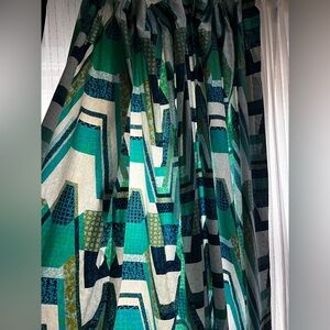 VINTAGE 70s fab Geometric Patterned Curtains wow!! Great blues and greens cotton